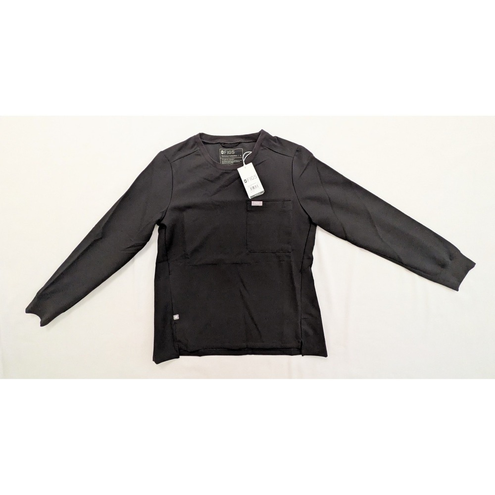 FIGS Women's Svay Long Sleeve Crew Neck Scrub Top Pocket Black Small S - NWT
